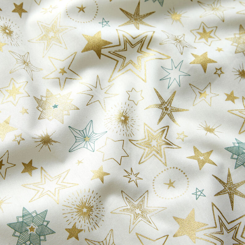 tessuto in cotone popeline Grandi stelle – bianco lana/oro,  image number 2