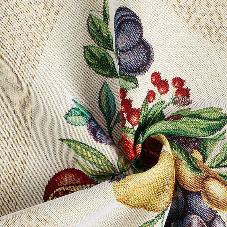 taglio di tessuto arredo gobelin Frutti multicolori – beige chiaro/rosso carminio,  image number 3