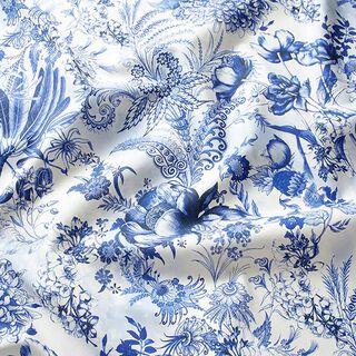 tessuto arredo tessuti canvas fiori opulenti 280 cm – blu reale/bianco, 