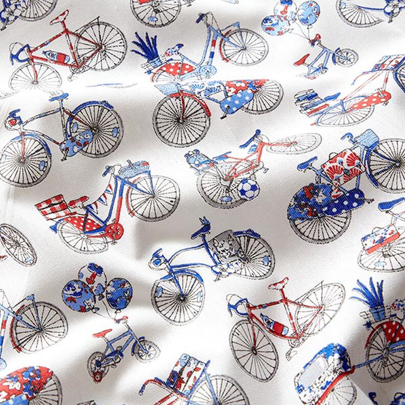Tessuto in cotone Cretonne Biciclette retrò – bianco/blu,  image number 2