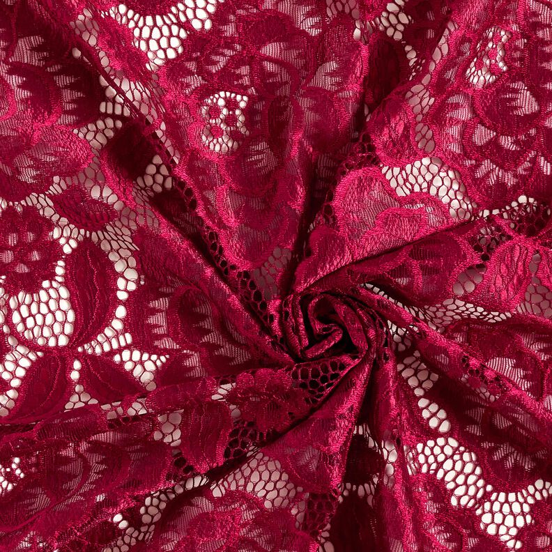 pizzo elastico Boccioli e foglie – rosso scuro,  image number 4