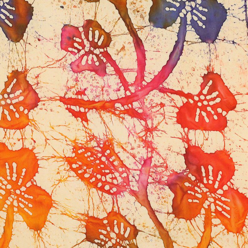Tessuto di viscosa Batik con foglie – sabbia/arancione,  image number 1