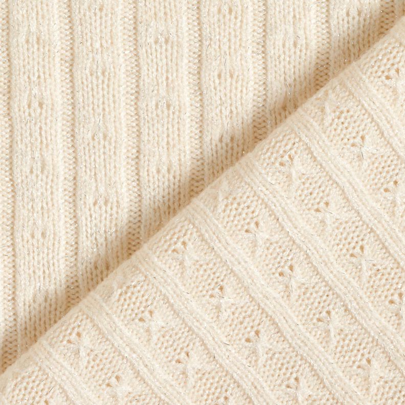 tessuto in maglia Ajour eleganti strisce glitterate – crema,  image number 4