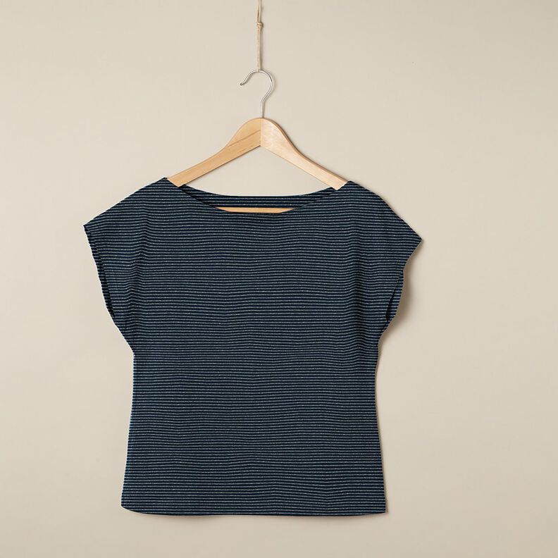 Jersey di cotone rigato lurex – blu notte/argento, image number 5