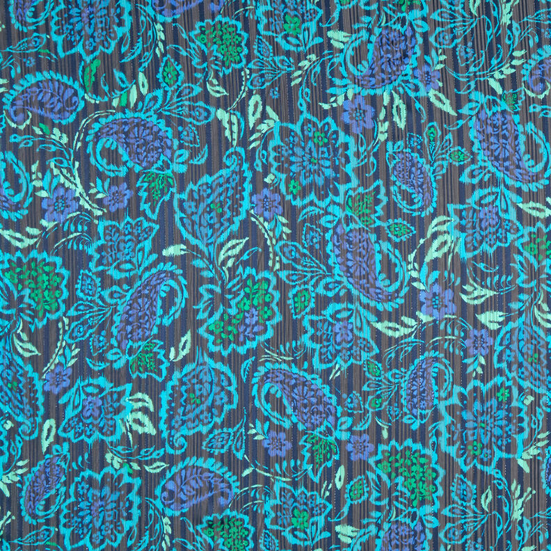 Fiori Paisley a righe glitterate in raso di chiffon – turchese/nero,  image number 1