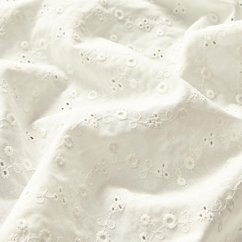 Batista di cotone ricami a giorno fiorellini – bianco lana,  image number 3