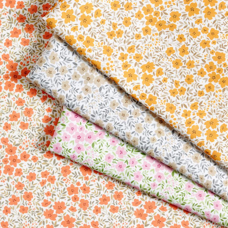 tessuto arredo satin di cotone Mare di fiori – arancio pesca/bianco,  image number 5