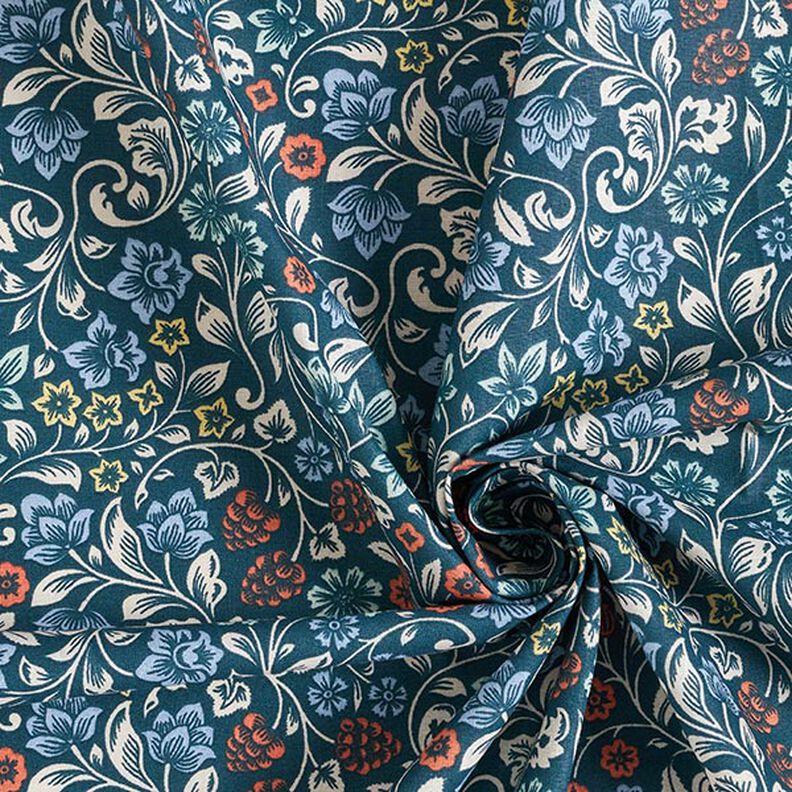tessuto in cotone cretonne Fiori rampicanti – petrolio/tortora chiaro, image number 3