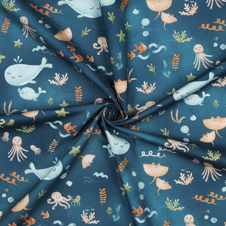 popeline di cotone Aanimali marini felici stampa digitale | Poppy Fabrics – blu oceano,  image number 3