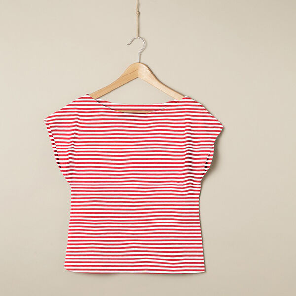 Jersey di cotone righe sottili – rosso/bianco, image number 6
