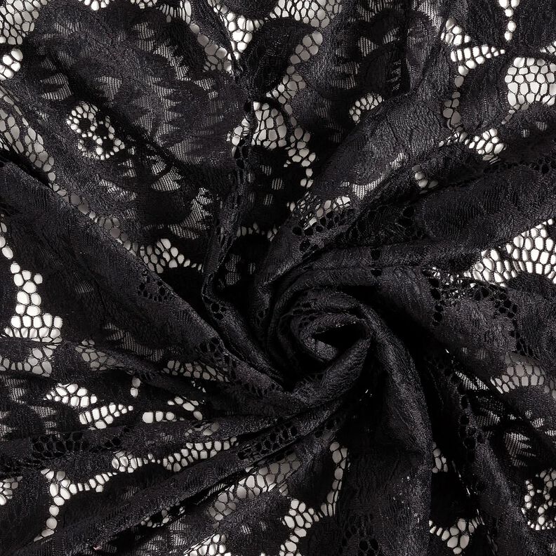 pizzo elastico Boccioli e foglie – nero,  image number 4