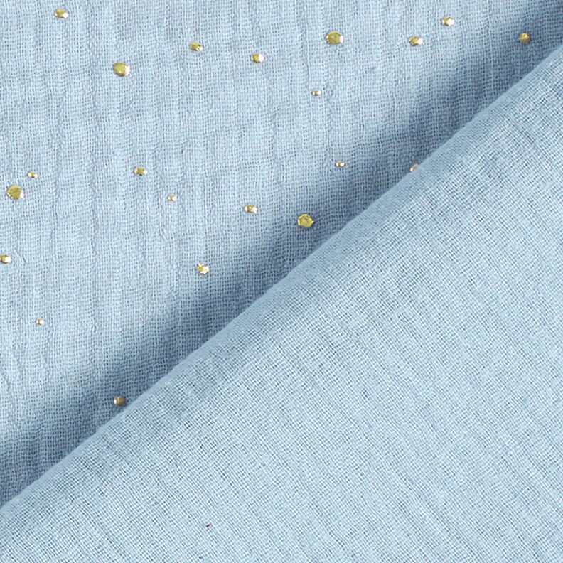 mussola di cotone, macchie dorate sparse – azzurro/oro,  image number 4