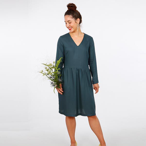 FRAU MARY - abito con scollo a V e arricciatura sulla gonna, Studio Schnittreif | XS - XXL, image number 4