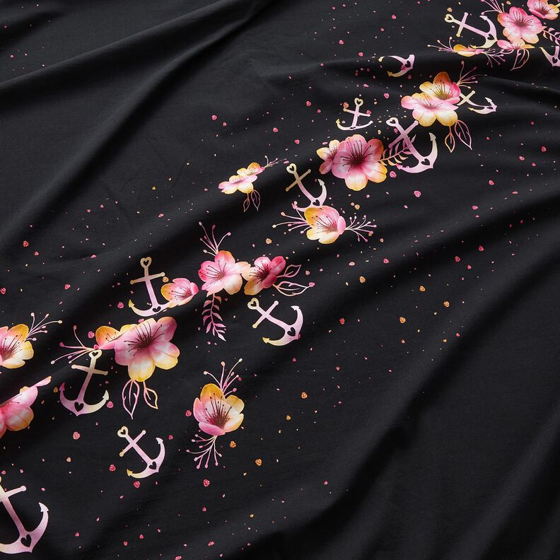 jersey di cotone Fiori marittimi | Glitzerpüppi – nero/porpora,  image number 2