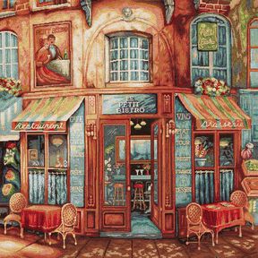 taglio di tessuto arredo gobelin Bistrò francese – blu/terracotta, 
