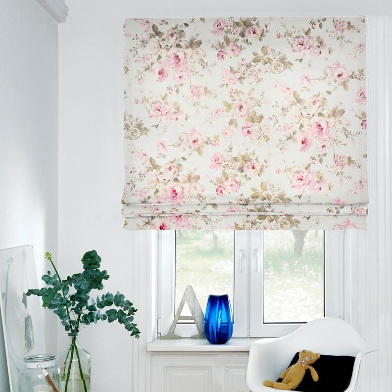 tessuto arredo mezzo panama Rose dipinte – bianco lana,  image number 6