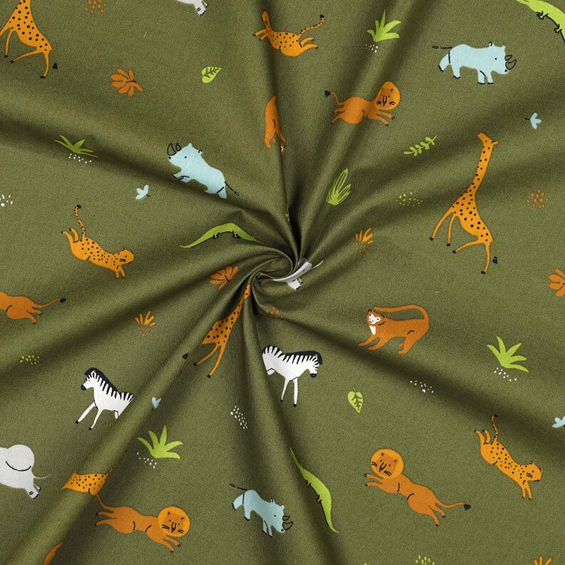 GOTS popeline di cotone animali della steppa | Poppy Fabrics – verde oliva scuro, image number 3