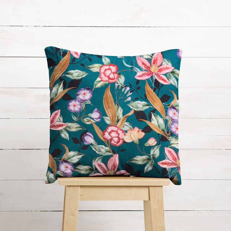 velluto arredo Fiori eleganti &ndash; petrolio/pink,  image number 6