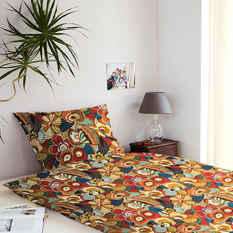 tessuto in cotone cretonne Fiori folcloristici – rosso carminio/petrolio,  image number 7