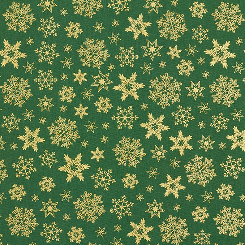 tessuto in cotone popeline Cristalli di neve – verde/oro, image number 1