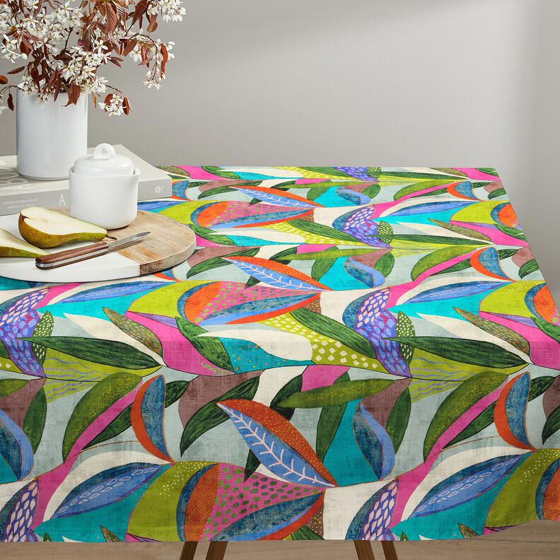 tessuto arredo mezzo panama Foglie tropicali – arancione/verde scuro, image number 6