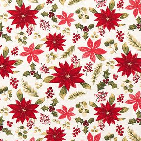 tessuto arredo tessuti canvas Fiori di stella di Natale – bianco lana/rosso carminio, 