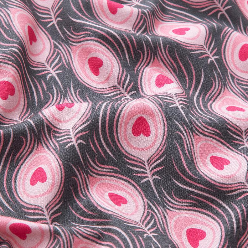 jersey di cotone Pavone | Stoff&Liebe – grigio ardesia/rosa fucsia acceso,  image number 2