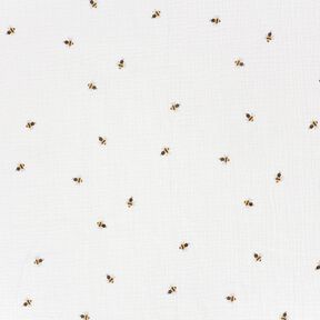 mussolina / tessuto doppio increspato Piccole api – bianco lana/oro, 