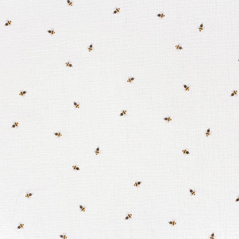 mussolina / tessuto doppio increspato Piccole api – bianco lana/oro,  image number 1
