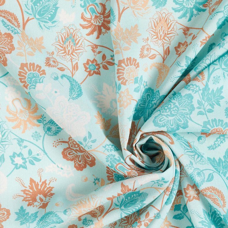 viscosa voile Disegno di bordura floreale Paisley – blu, image number 3