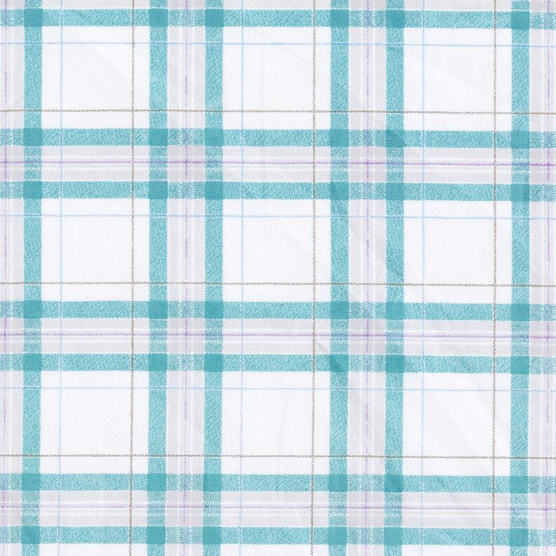 Tessuto di cotone a quadri tartan – bianco/turchese,  image number 1
