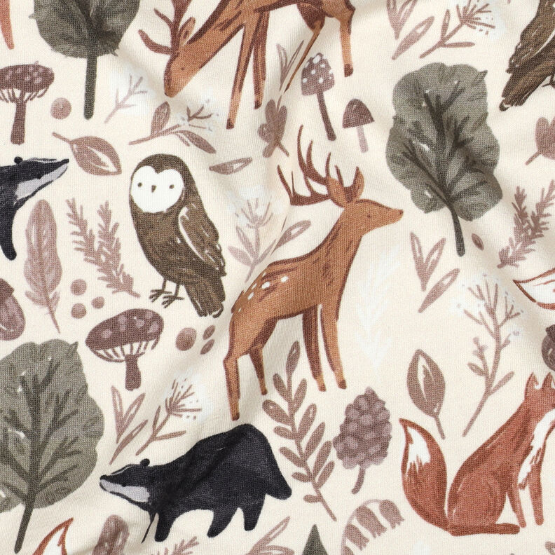 felpa garzata animali nella foresta stampa digitale | Poppy Fabrics – bianco lana, image number 2