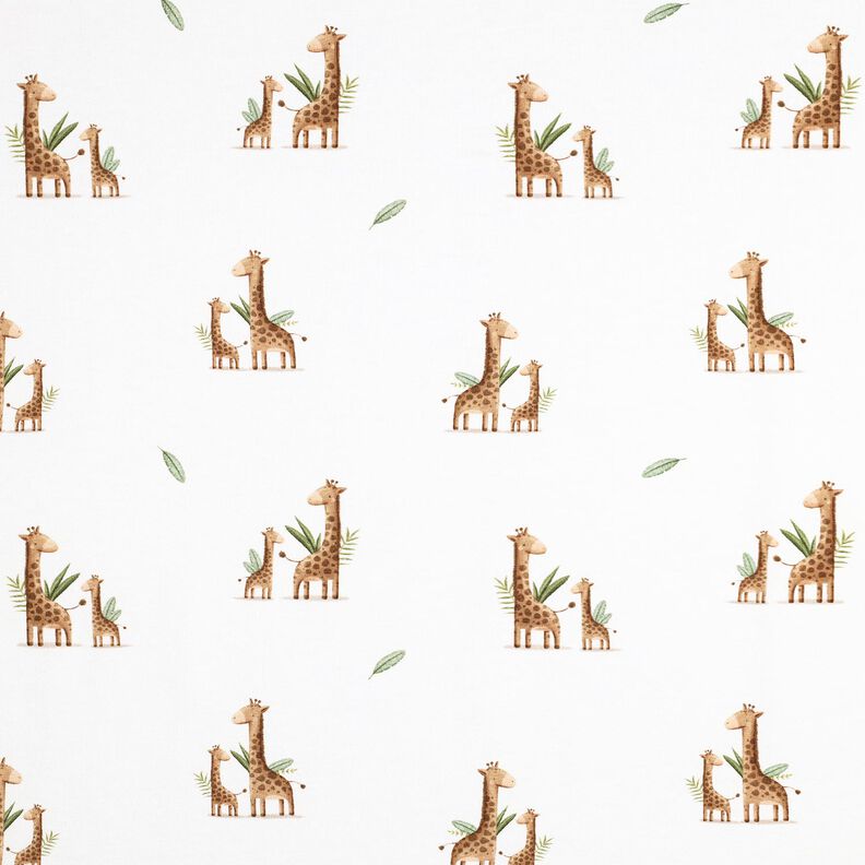 GOTS jersey di cotone famiglia di giraffe stampa digitale | Poppy Fabrics – bianco/marrone chiaro, image number 1
