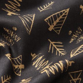 tessuto in cotone cretonne Eleganti abeti – nero/oro, 