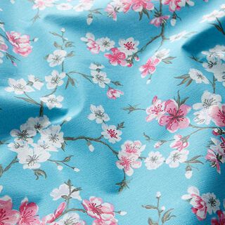 cotone rivestito, fiori di ciliegio – azzurro, 