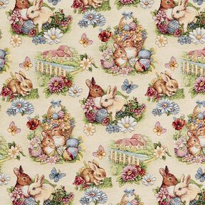 tessuto arredo gobelin Conigli pasquali in giardino – beige chiaro/bacca, 
