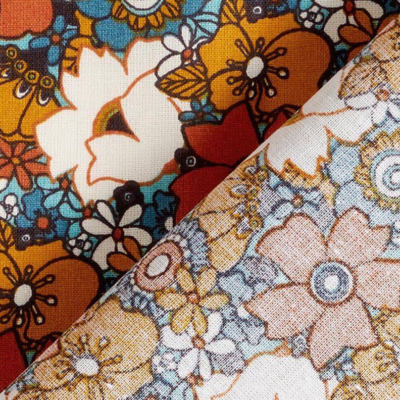 tessuto in cotone cretonne Fiori retró – caramello, image number 4