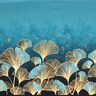 jersey di cotone Tessuto per bordi con foglie di Ginkgo dorate | Glitzerpüppi – nero/turchese,  thumbnail number 2