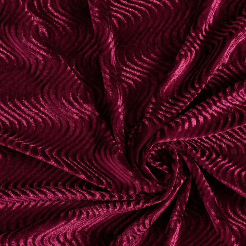 Onde in rilievo in velluto elasticizzato – rosso Bordeaux,  image number 3