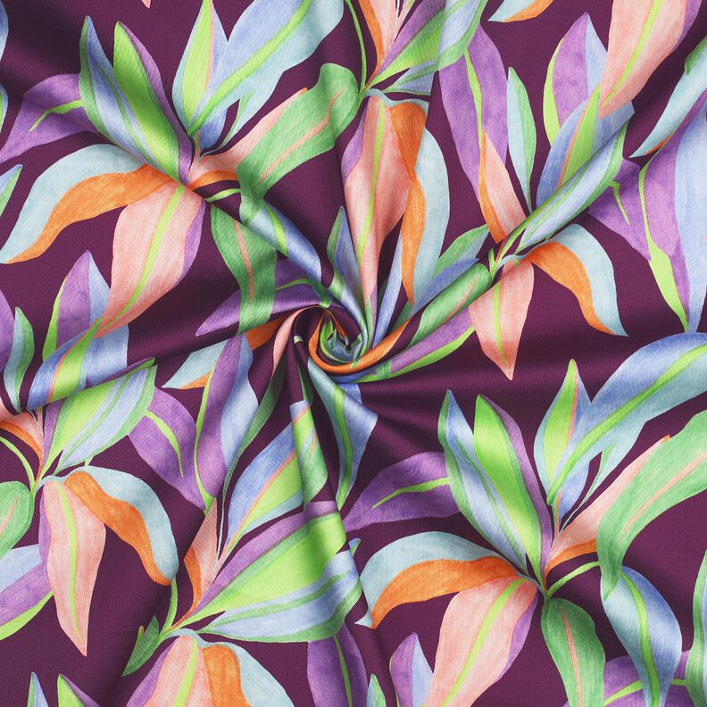satin di cotone Foglie in stampa digitale | Poppy Fabrics – melanzana/verde chiaro,  image number 3