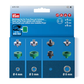 Set di utensili, occhielli [Ø 4 + 5 + 8 mm] | Prym – argento effetto metallizzato/verde, 