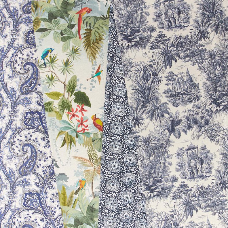 tessuto in cotone cretonne Mandala floreale – bianco/blu notte,  image number 5