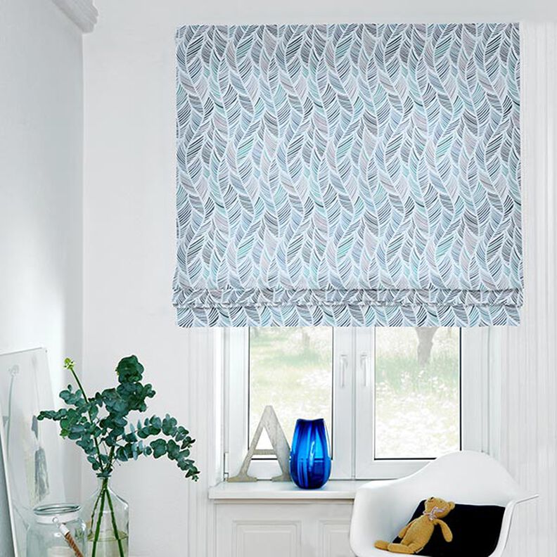 tessuto arredo mezzo panama motivo a foglie – blu,  image number 7