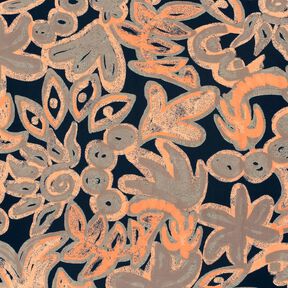 jersey di viscosa Fiori dipinti – blu notte/arancio pesca, 