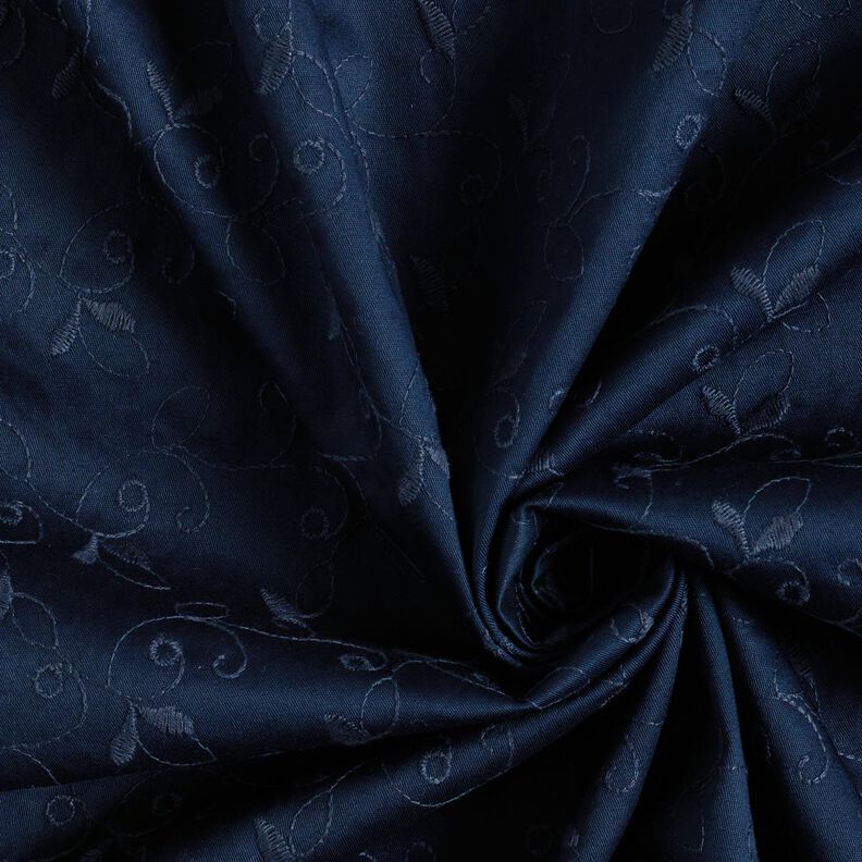 Gabardine elasticizzato con tralci ricamati – blu marino,  image number 3