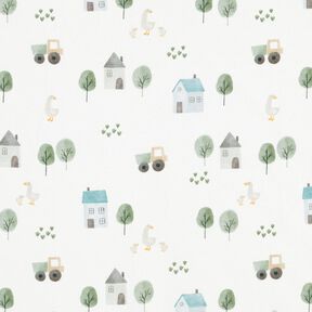 GOTS French terry, felpa estiva Oche nel villaggio stampa digitale – avorio, 