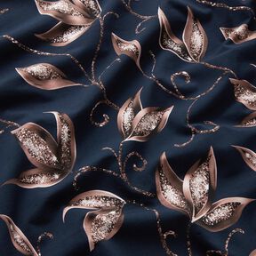 jersey di cotone Foglie scintillanti | Glitzerpüppi – blu notte/rosa antico scuro, 