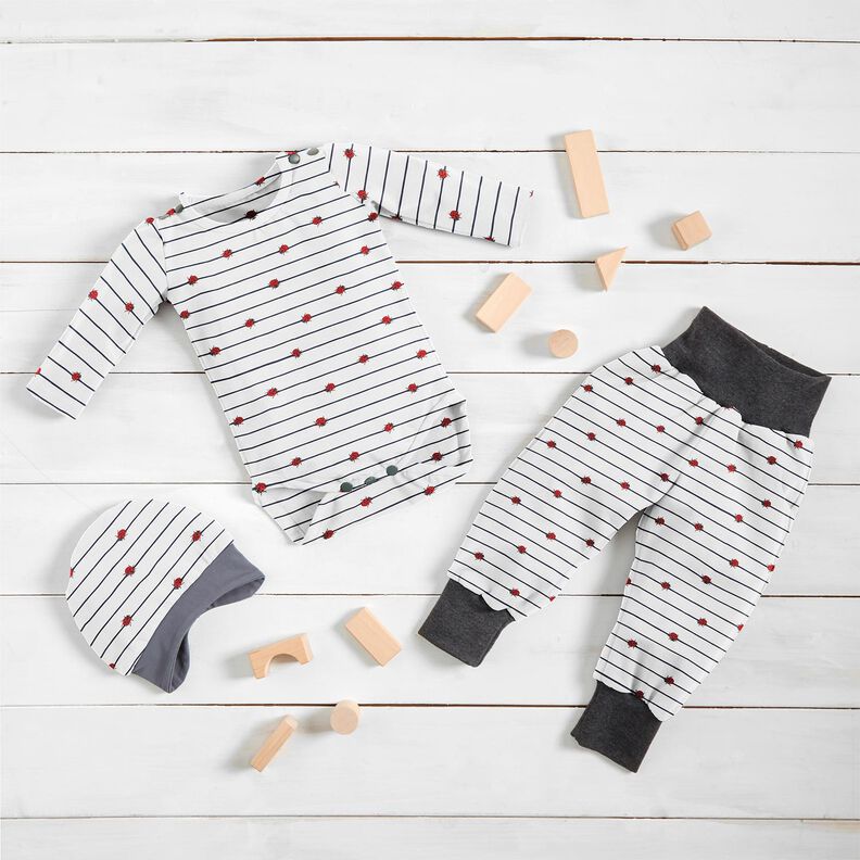 jersey di cotone Strisce e coccinelle – bianco lana,  image number 6