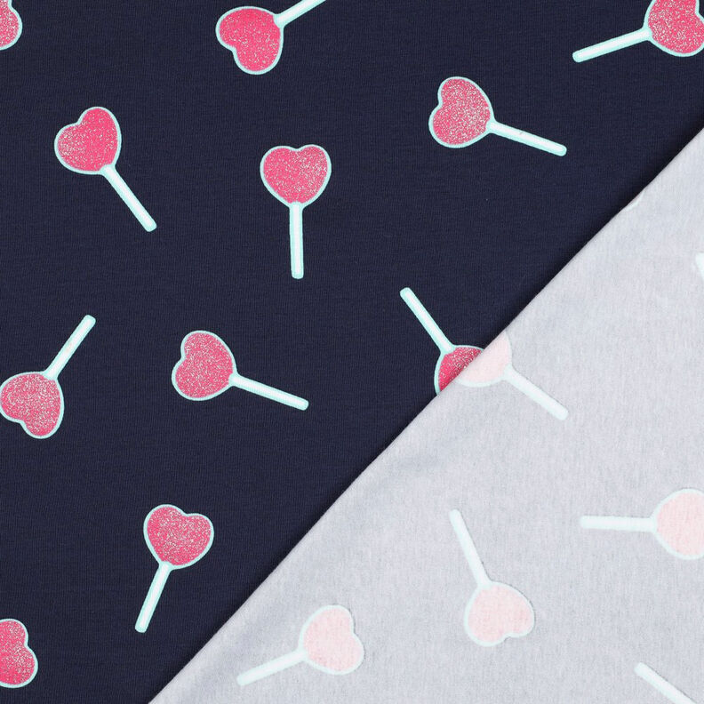 jersey di cotone Lecca lecca a forma di cuore glitterato | Poppy Fabrics – blu notte, image number 4