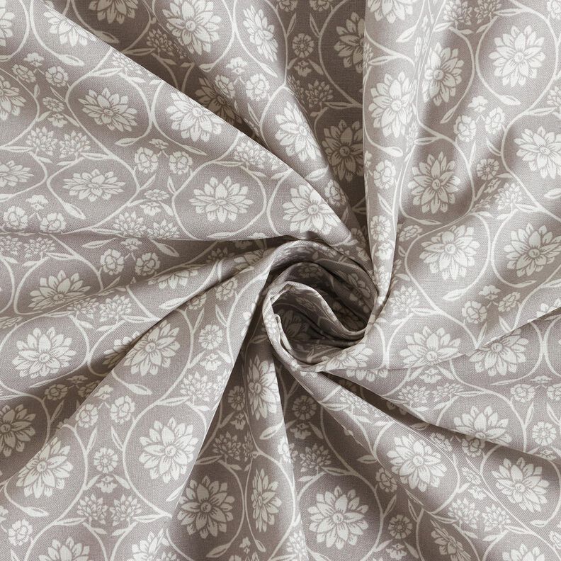 tessuto in cotone cretonne Fiori e tralci – grigio argento/bianco,  image number 3